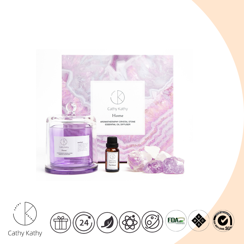 Amethyst Crystal Aromatherapy Diffuser with Oud Wood Essential Oil