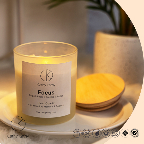 Focus Clear Quartz + English Pear & Freesia Scented Crystal Candle