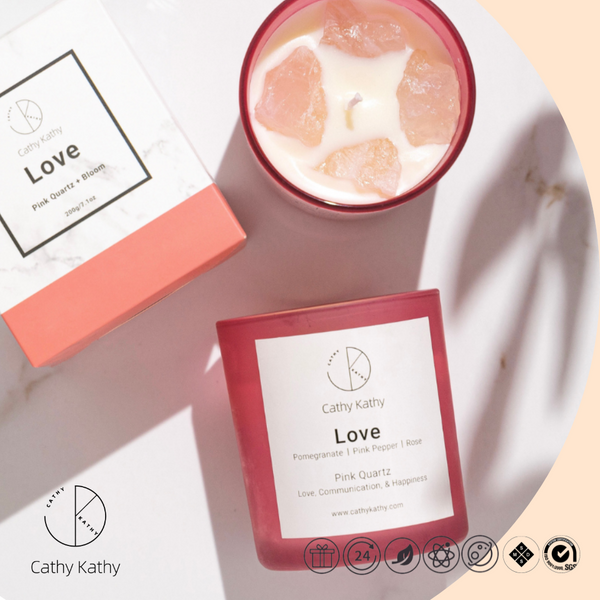 Love Pink Quartz + Bloom Scented Crystal Candle