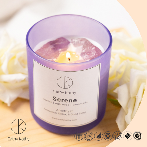 Serene Amethyst + Oud Wood Scented Crystal Candle